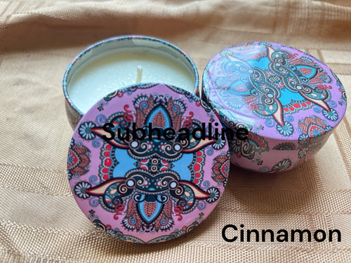 Cinnamon scented mosaic candle encassed in a stunning vibrant tin. It blends striking visual artistry with a premium fragrance experience! 