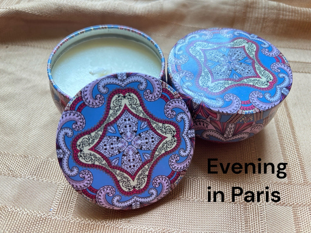 Perfume scented mosaic candle encassed in a stunning vibrant tin. It blends striking visual artistry with a premium fragrance experience! 